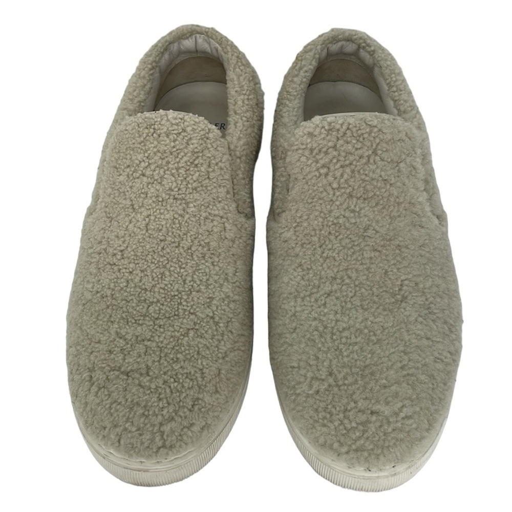 Moncler Shoes Flats Women's 6 Cream White Fuzzy Shearling Slip On Sneaker Italy